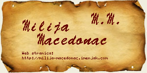 Milija Macedonac vizit kartica